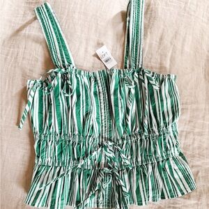 LOFT Green and White Striped Blouse